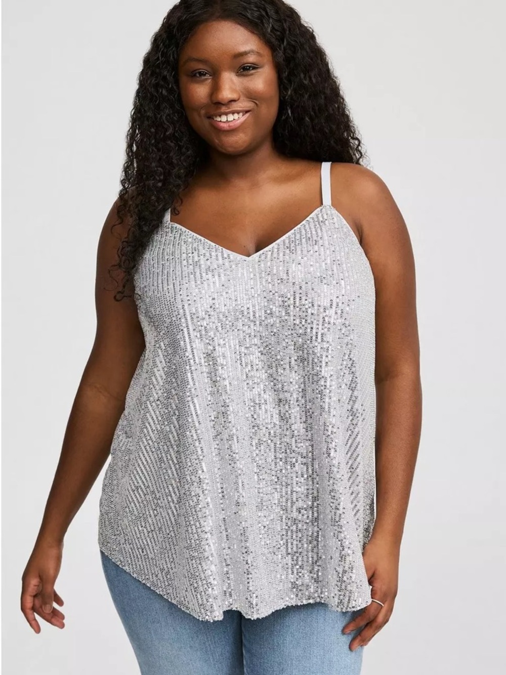 Torrid Sophie Sequin Swing Cami V-Neck Top Silver Size 3X